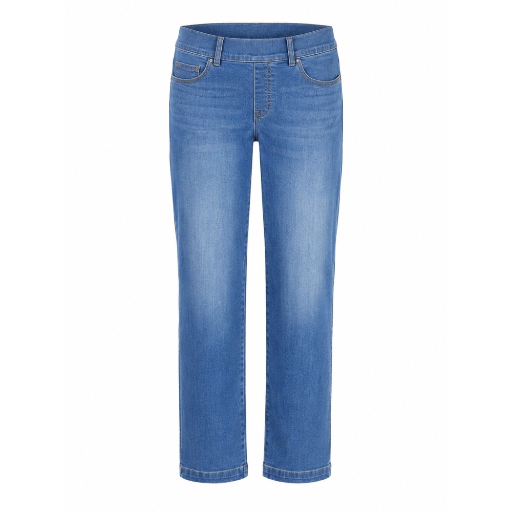 Spanx Ankle Straight Leg Jeans Medium Wash Blue Stretch Petite Large shapewear